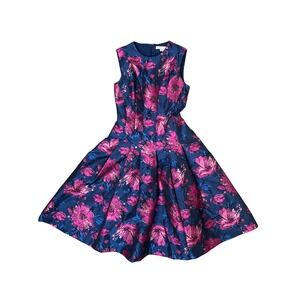Kay Unger New York Womens Floral Fit Flare Dress Size 2 Navy Pink Sleeveless
